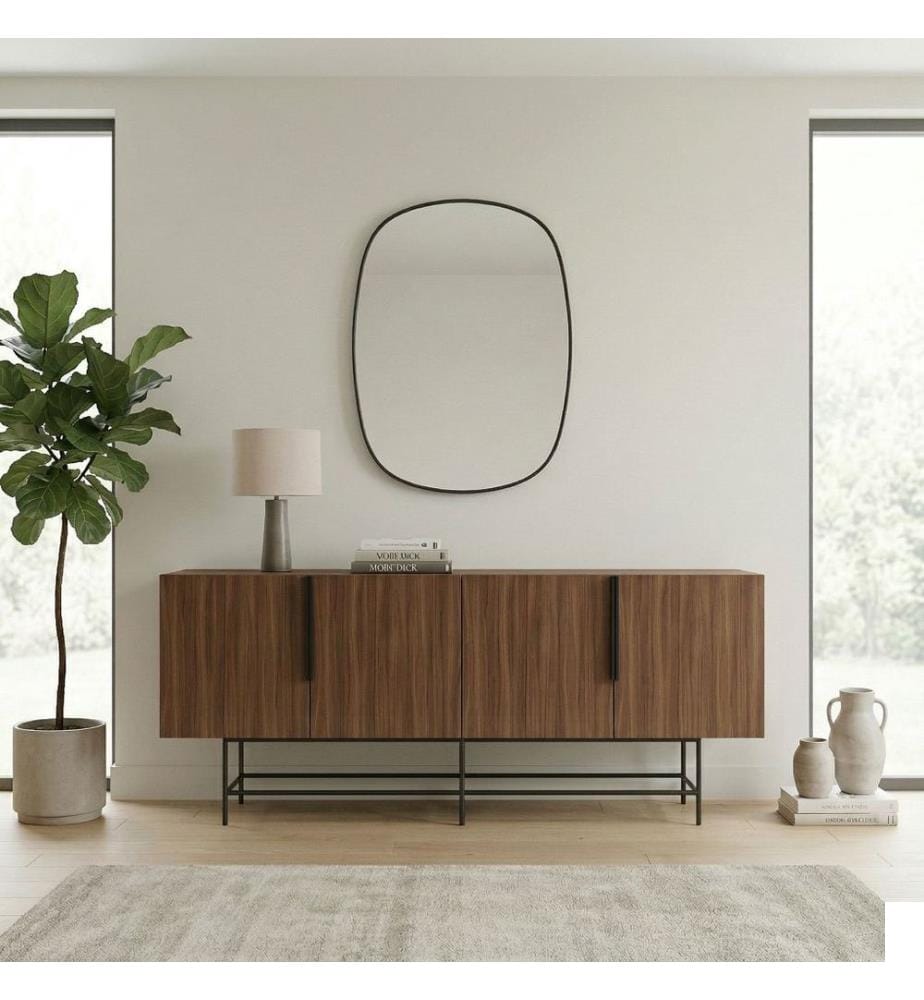 Console, panneau de particules 100 % mélaminé, noyer Milano, noir