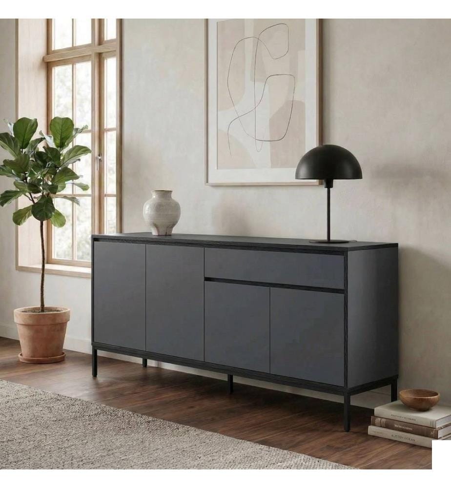 Console, panneau de particules 100 % mélaminé, anthracite, bois noir, noir