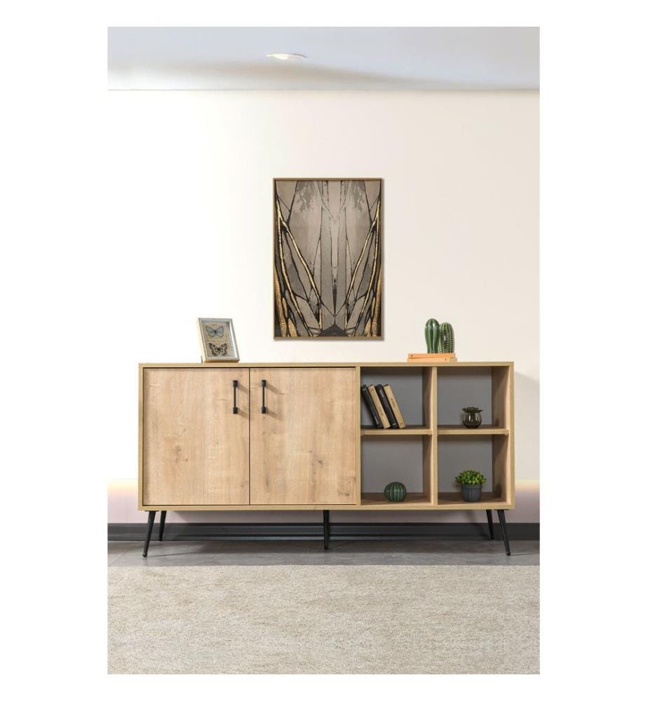 Console, panneau de particules 100 % mélaminé, chêne saphir