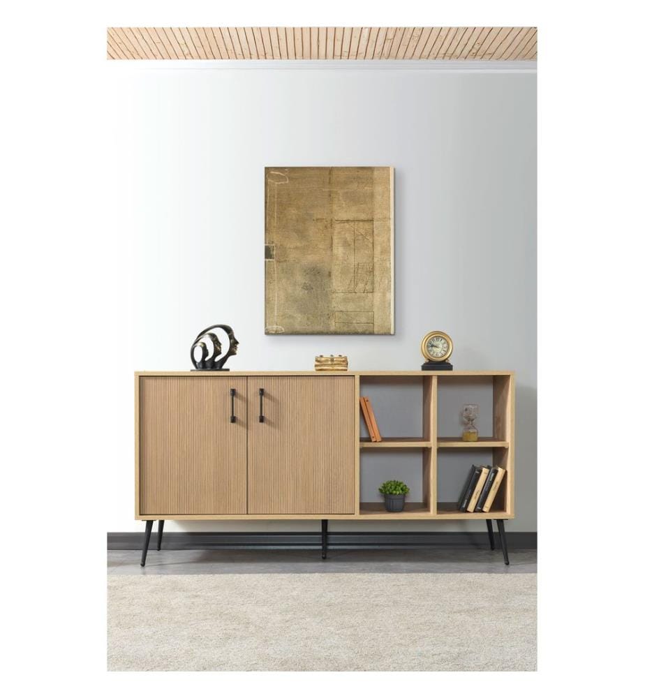 Console, panneau de particules 100 % mélaminé, chêne saphir