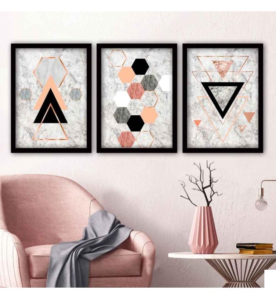 Tableau décoratif encadré, 3 pièces, multicolore, MDF, cadre en plastique