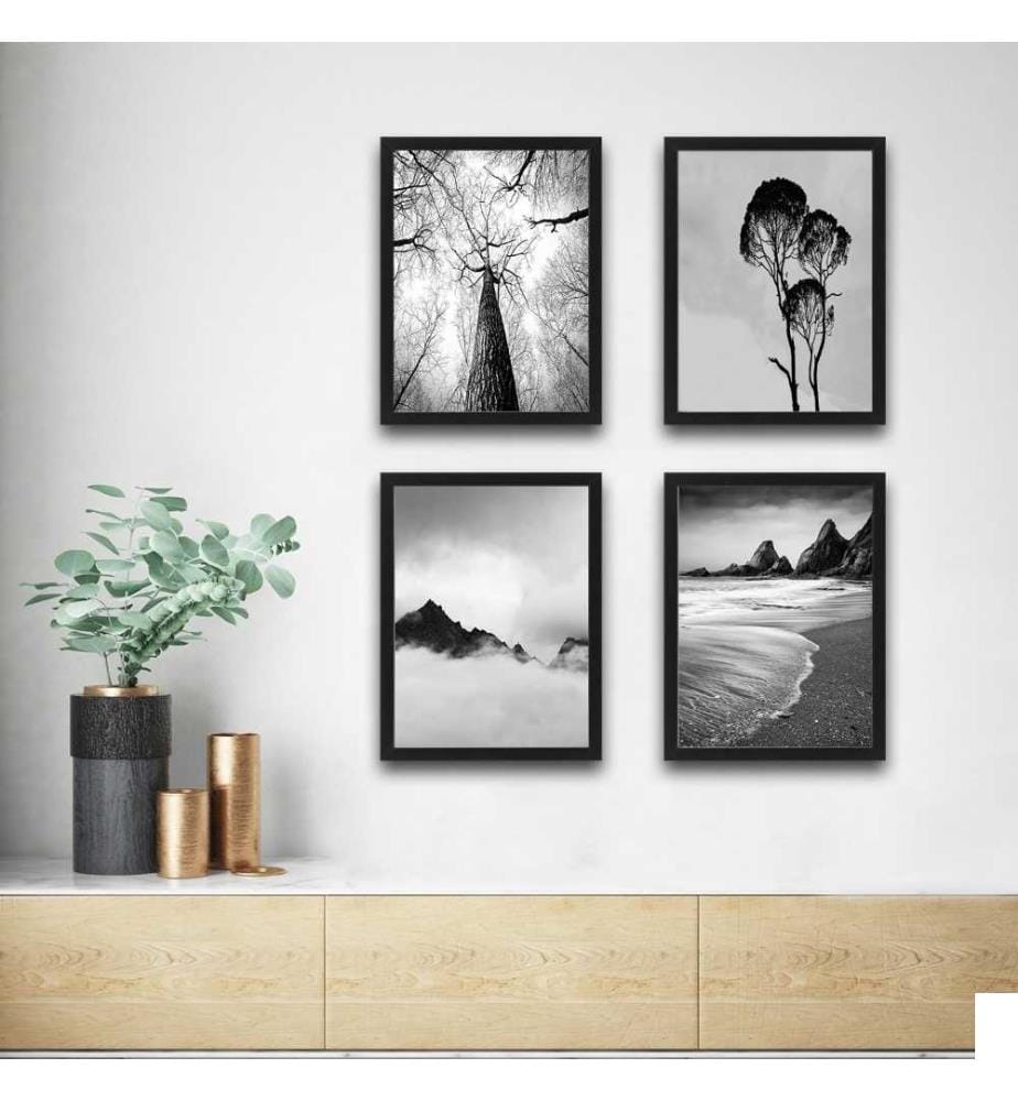 Peinture décorative encadrée, 4 pièces, multicolore, cadre en carton stratifié, peinture sur papier