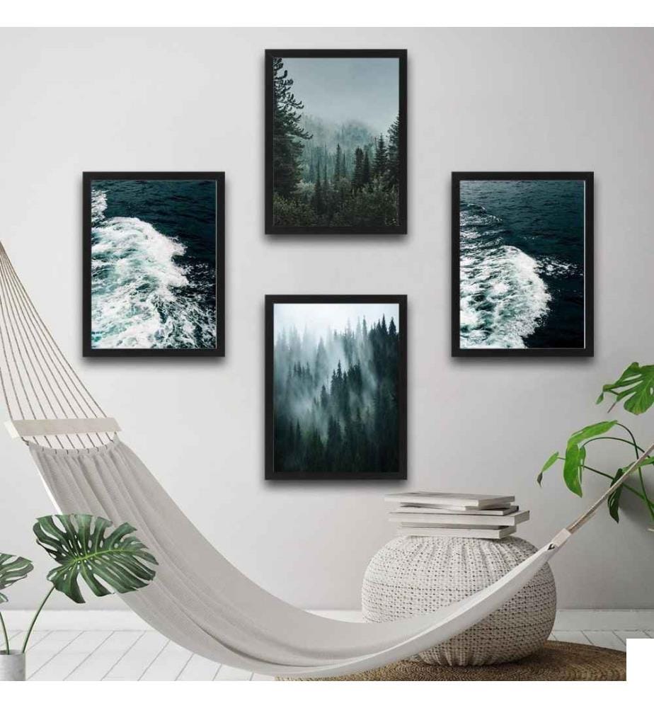 Peinture décorative encadrée, 4 pièces, multicolore, cadre en carton stratifié, peinture sur papier