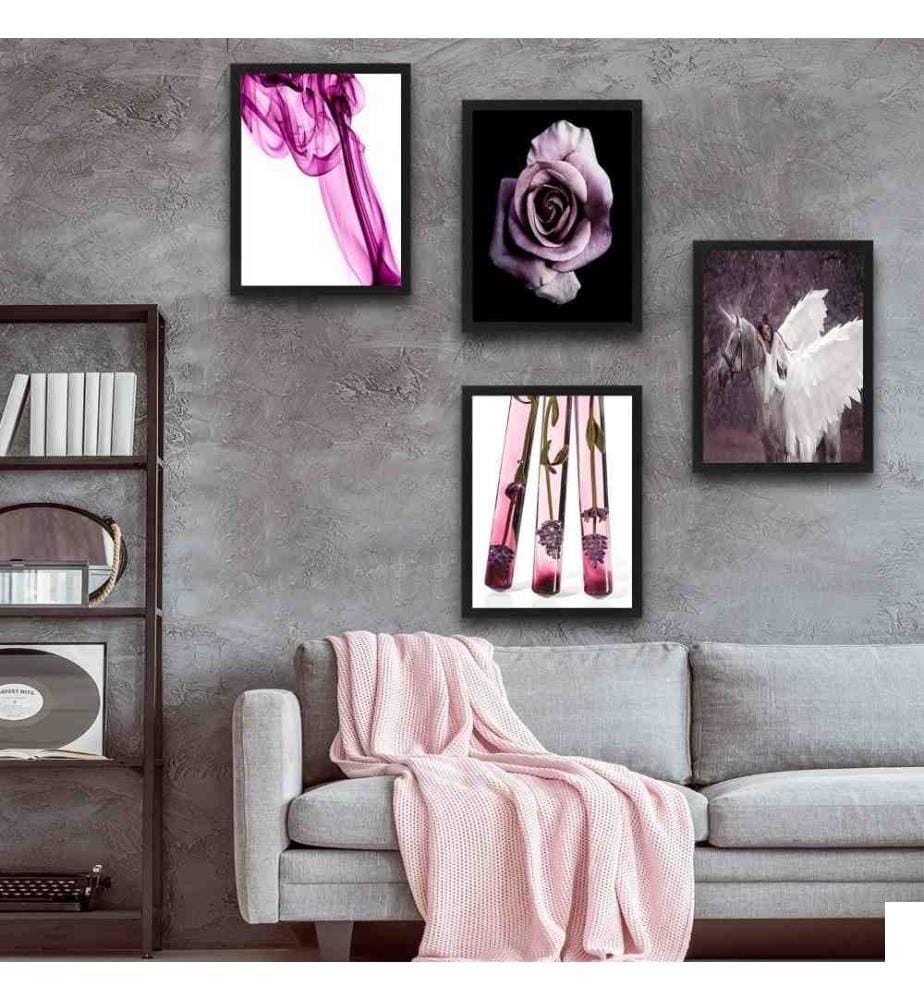 Peinture décorative encadrée, 4 pièces, multicolore, cadre en carton stratifié, peinture sur papier