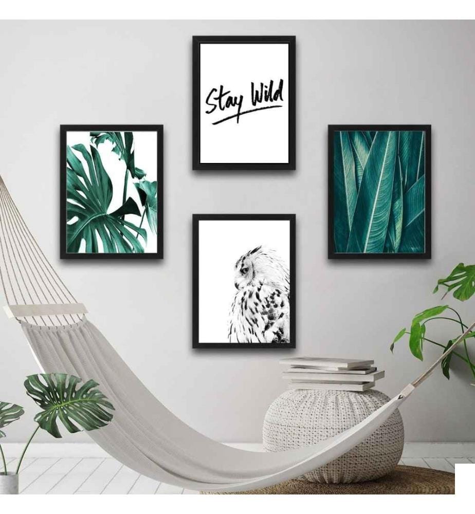 Peinture décorative encadrée, 4 pièces, multicolore, cadre en carton stratifié, peinture sur papier