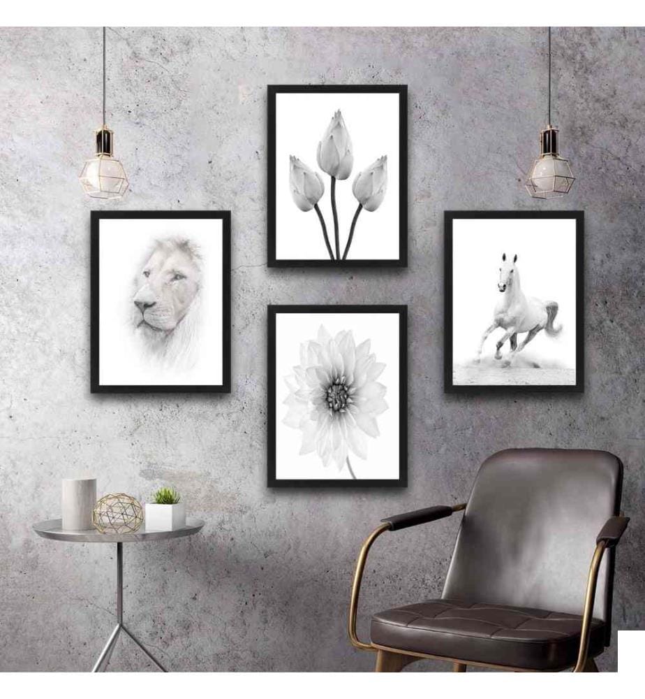 Peinture décorative encadrée, 4 pièces, multicolore, cadre en carton stratifié, peinture sur papier