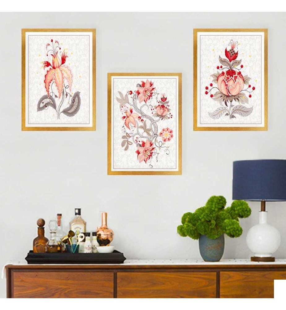 Tableau décoratif encadré, 3 pièces, multicolore, MDF, cadre en plastique