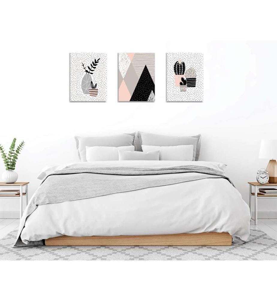 Peinture décorative sur toile, 3 pièces, multicolore, 60% coton - 40% polyester, cadre en bois