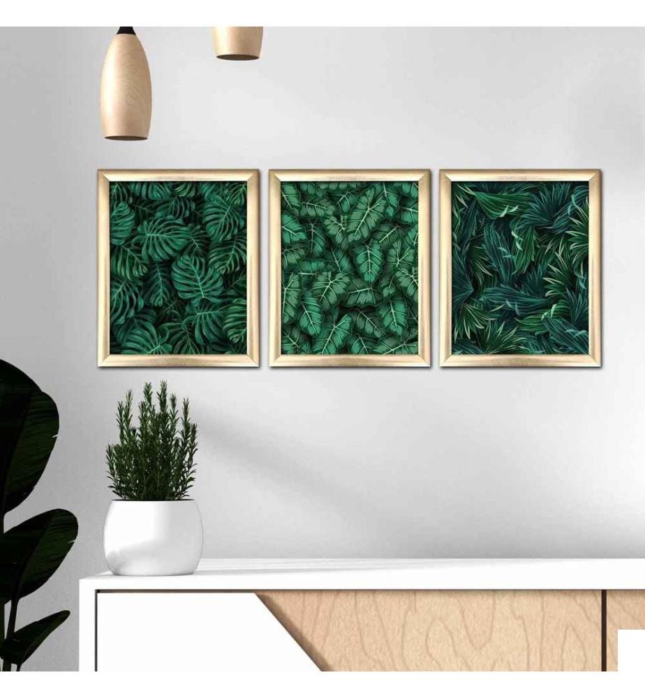 Peinture décorative encadrée MDF, 3 pièces, Multicolore, Peinture MDF, Cadre PVC