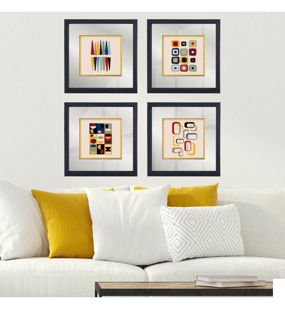 Tableau décoratif encadré, 4 pièces, multicolore, verre, cadre en bois