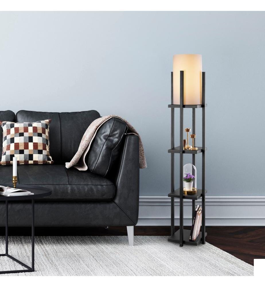 Noir, Lampadaire, 25 X 25 X 130 cm, Corps Métallique
