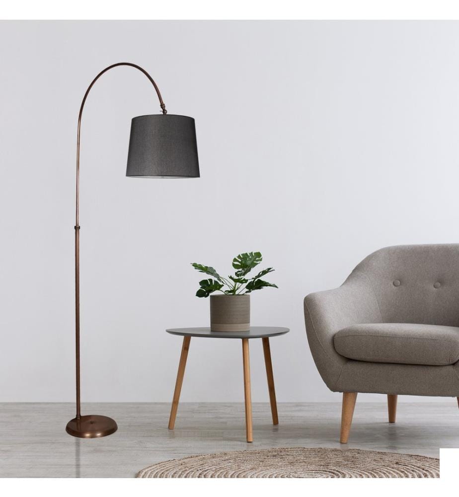 Lampadaire, chrome, noir, corps en métal, capuchon en tissu