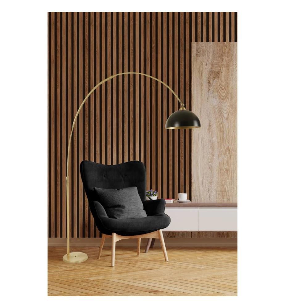 Lampadaire, or, noir, corps en métal, revêtement en chrome mat