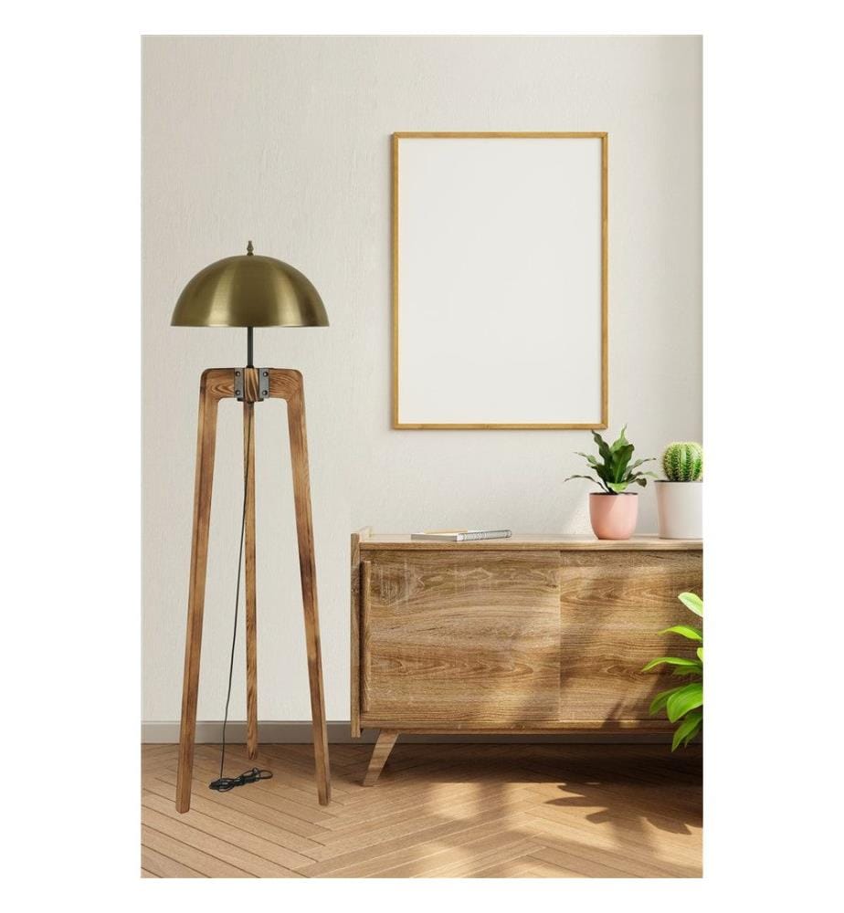 Noix, Or, Lampadaire, Corps En Bois De Sapin