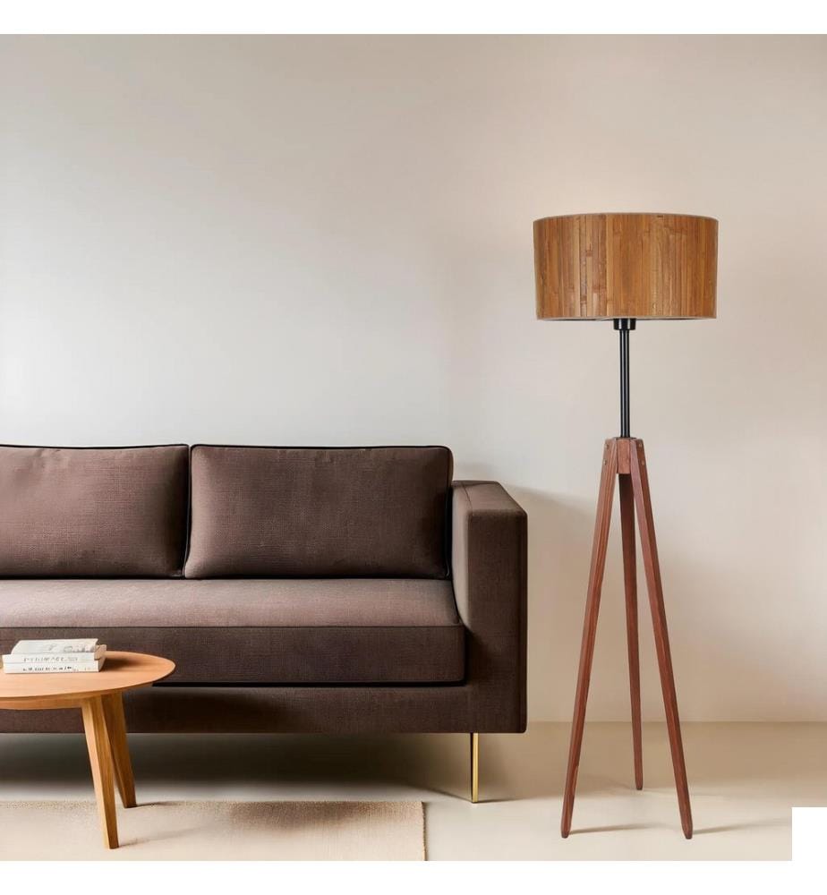 Lampadaire, noyer, CORPS EN MÉTAL / CORPS EN BOIS, capuchon en tissu