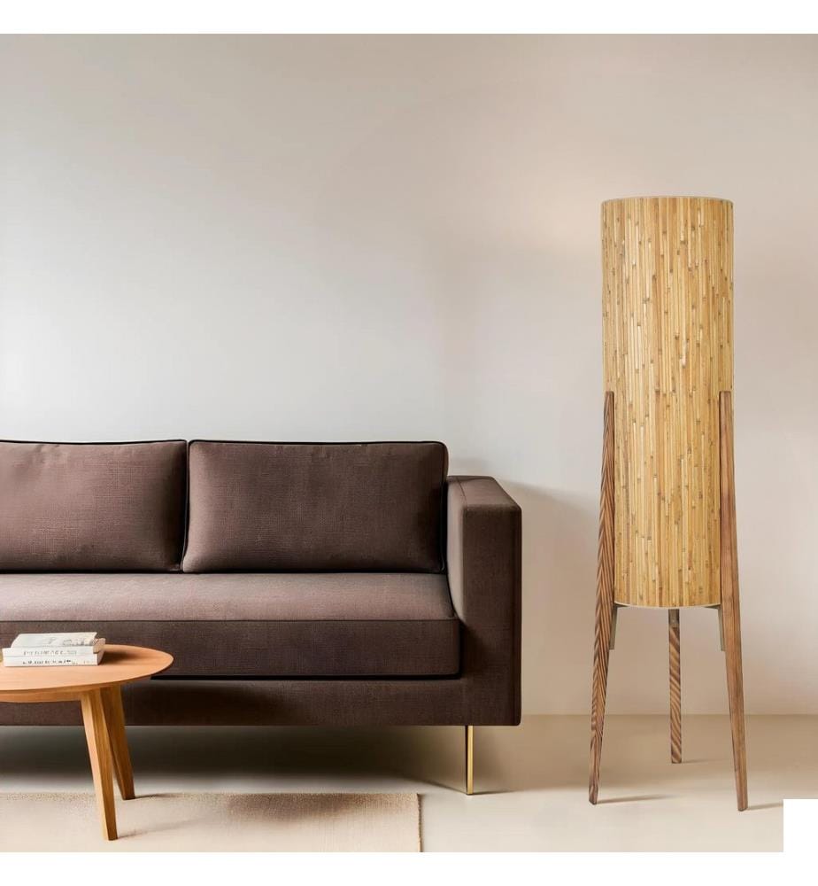 Lampadaire, en bois, CORPS EN MÉTAL / CORPS EN BOIS, abat-jour en tissu