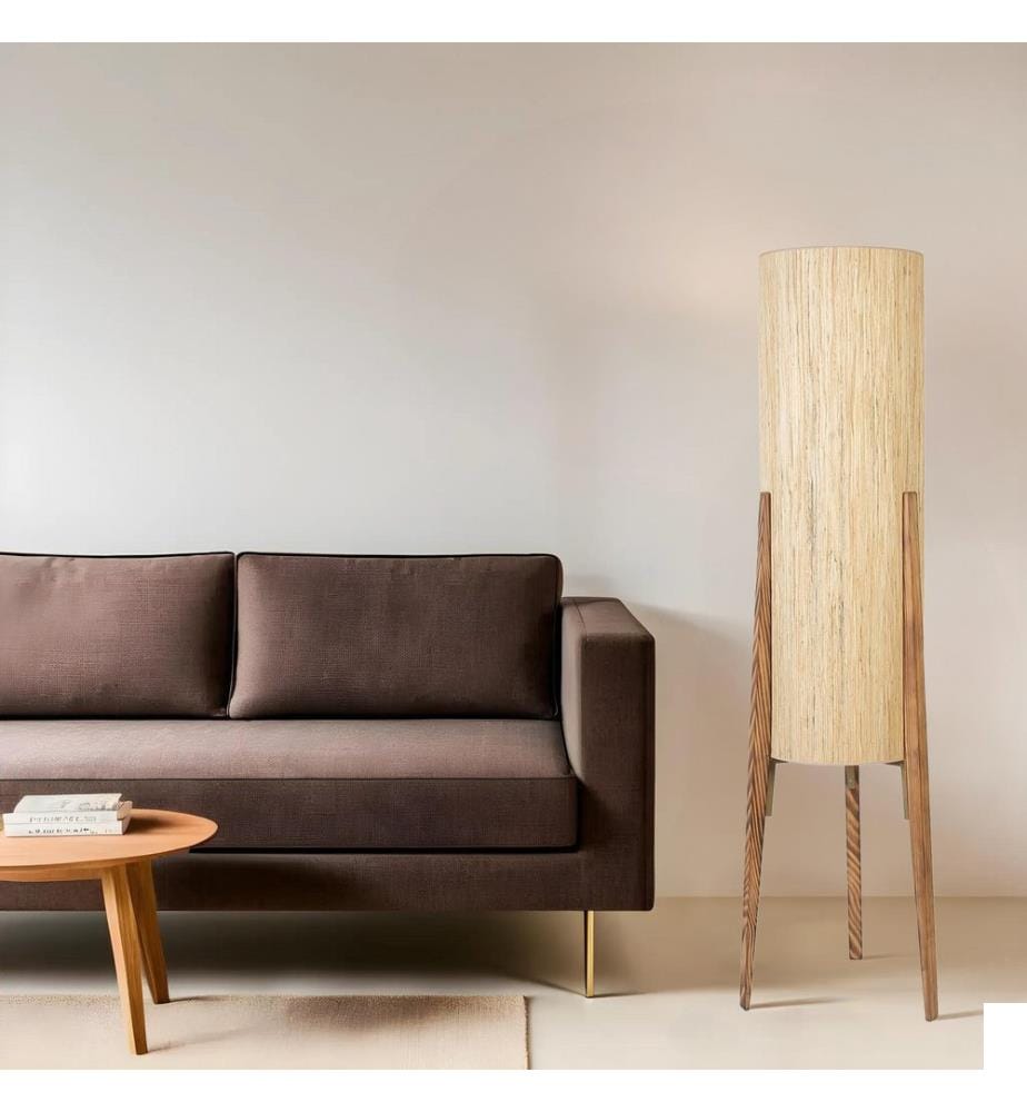 Lampadaire, bois, chêne, CORPS EN MÉTAL / CORPS EN BOIS, capuchon en tissu