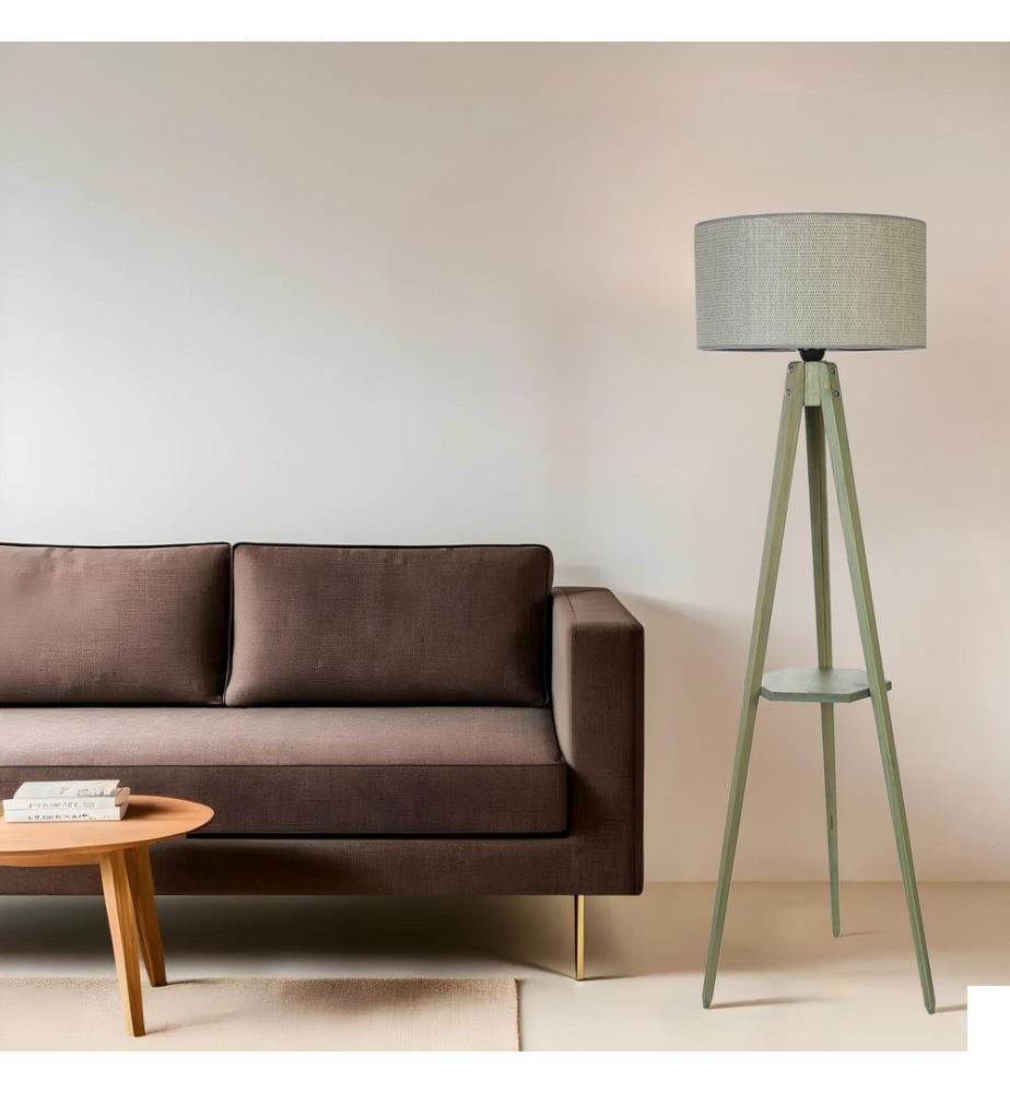 Lampadaire, vert, gris, CORPS EN MÉTAL, abat-jour en tissu