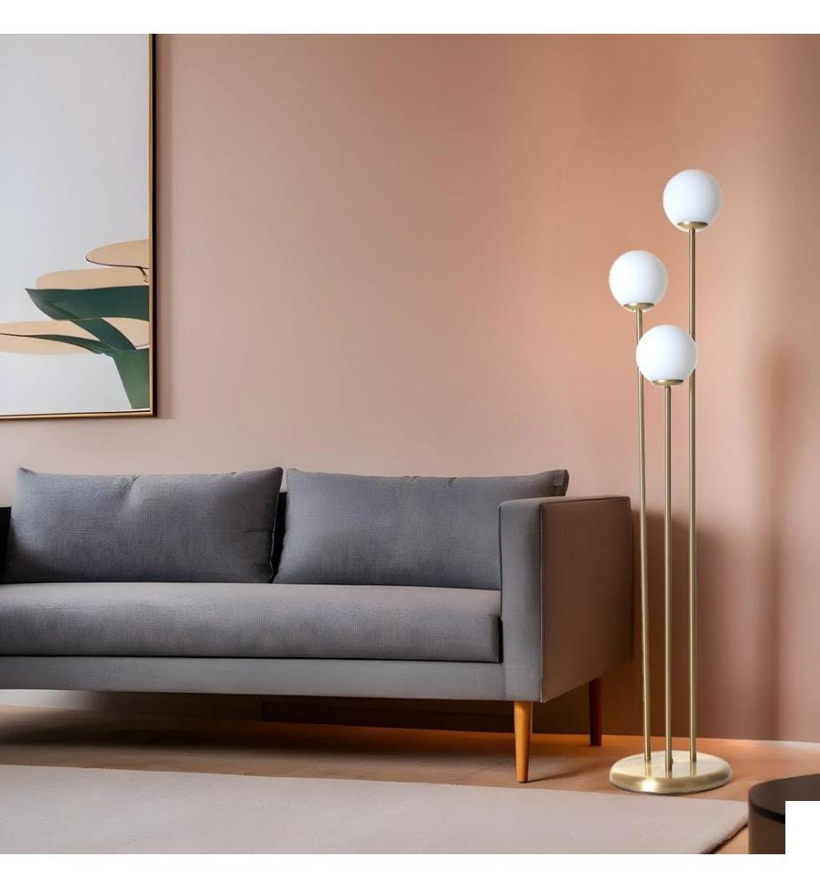 Lampadaire, blanc, doré, CORPS EN MÉTAL, capuchon en verre