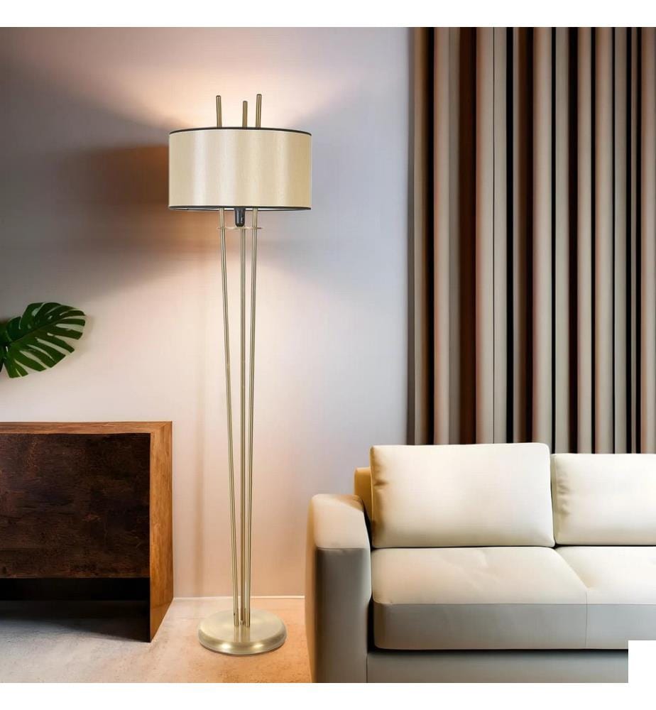 Lampadaire, doré, noir, CORPS EN MÉTAL, abat-jour en tissu