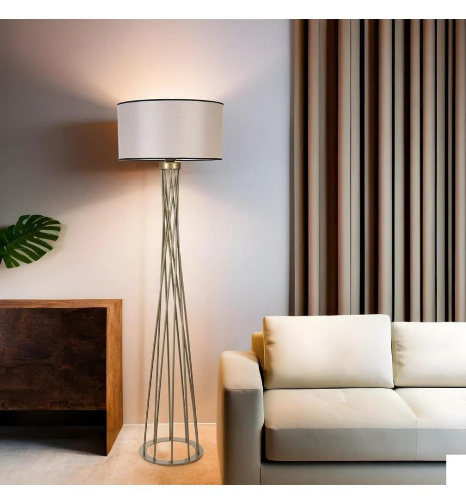 Lampadaire, gris, doré, CORPS EN MÉTAL, abat-jour en tissu