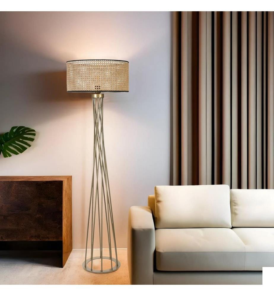 Lampadaire, doré, CORPS EN MÉTAL, abat-jour en tissu