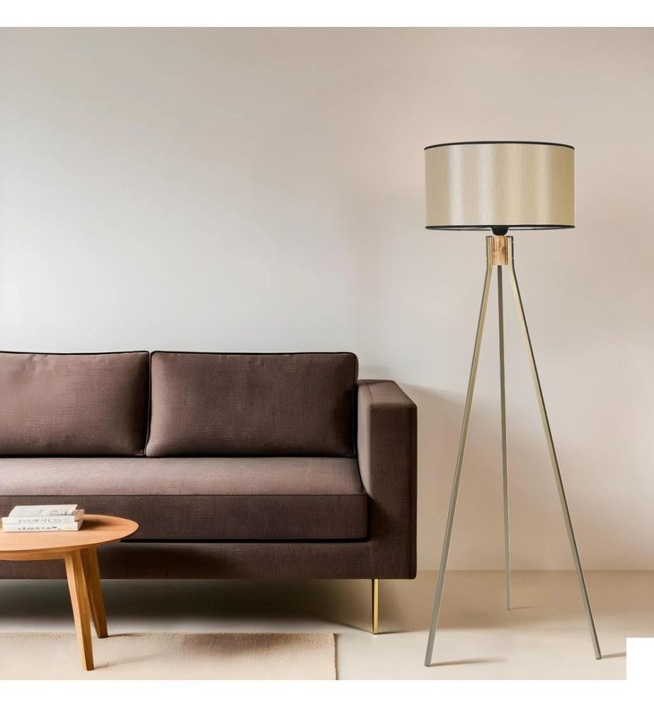 Lampadaire, doré, CORPS EN MÉTAL / CORPS EN BOIS, abat-jour en tissu