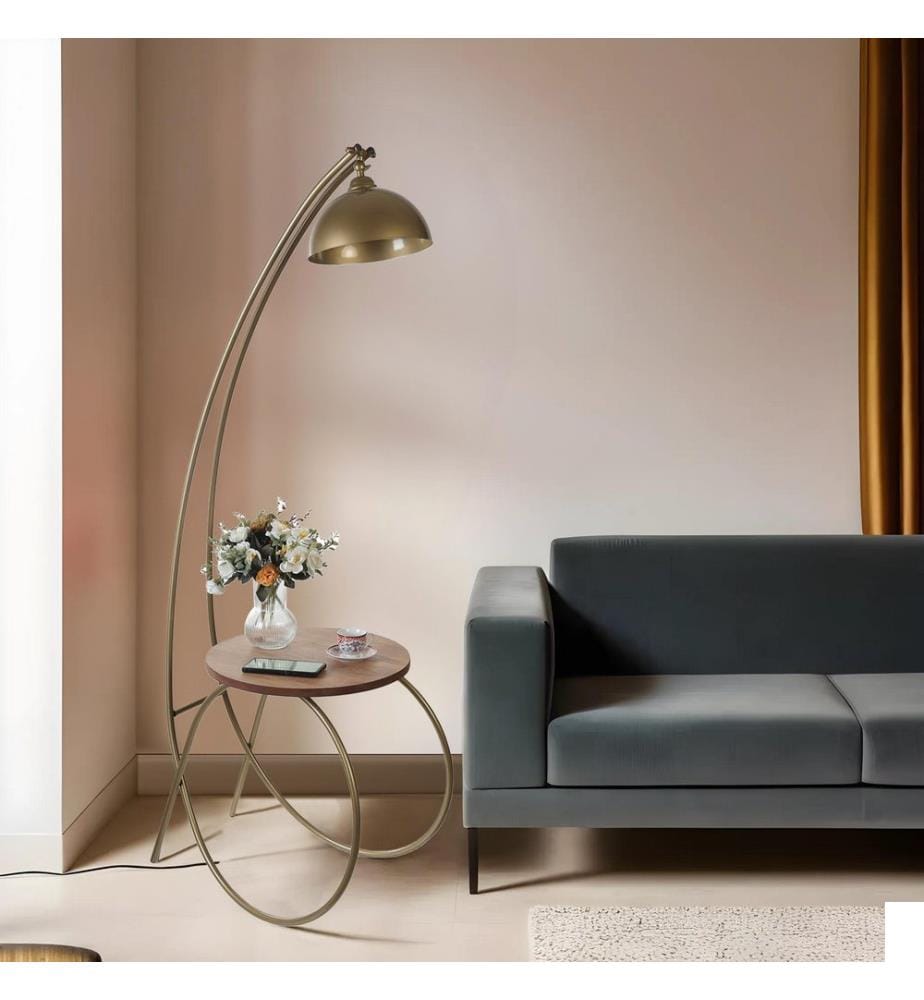 Lampadaire, doré, noyer, CORPS EN MÉTAL