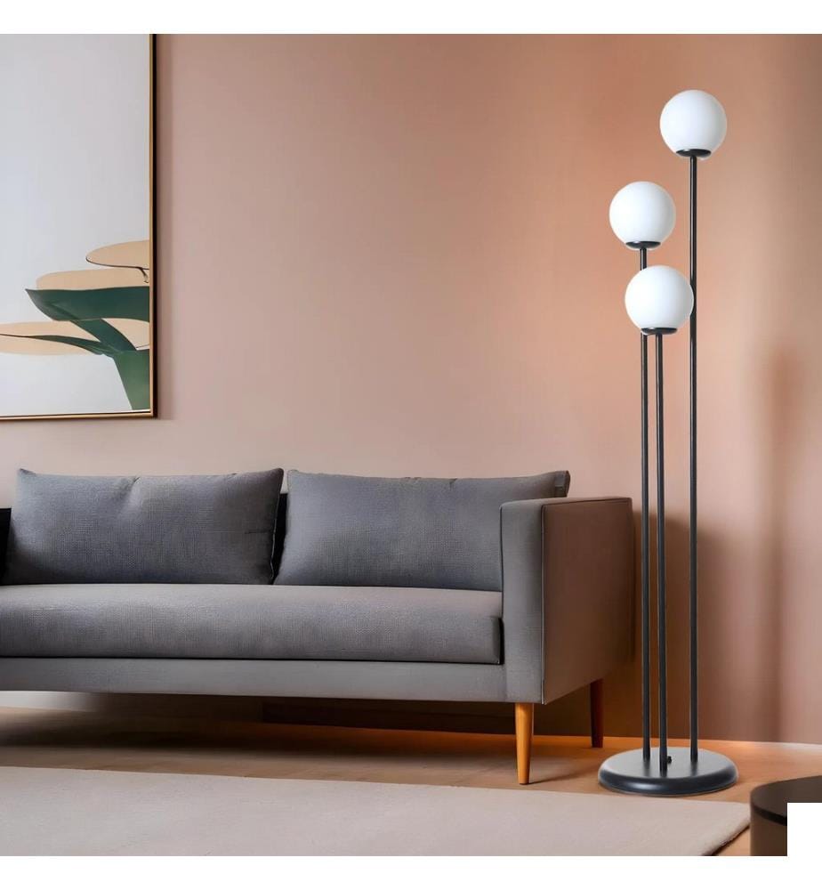 Lampadaire, noir, blanc, CORPS EN MÉTAL, abat-jour en verre