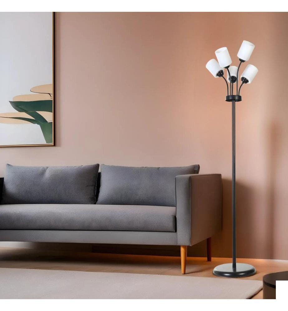 Lampadaire, noir, blanc, CORPS EN MÉTAL, abat-jour en verre