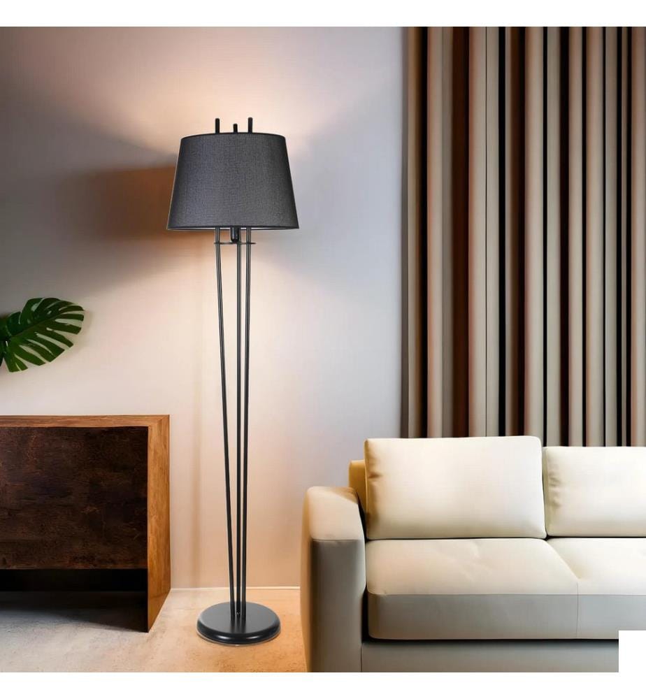 Lampadaire, noir, CORPS EN MÉTAL, abat-jour en tissu
