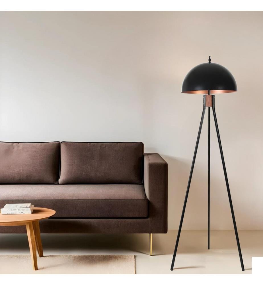 Lampadaire, noir, CORPS EN MÉTAL / CORPS EN BOIS, abat-jour en tissu