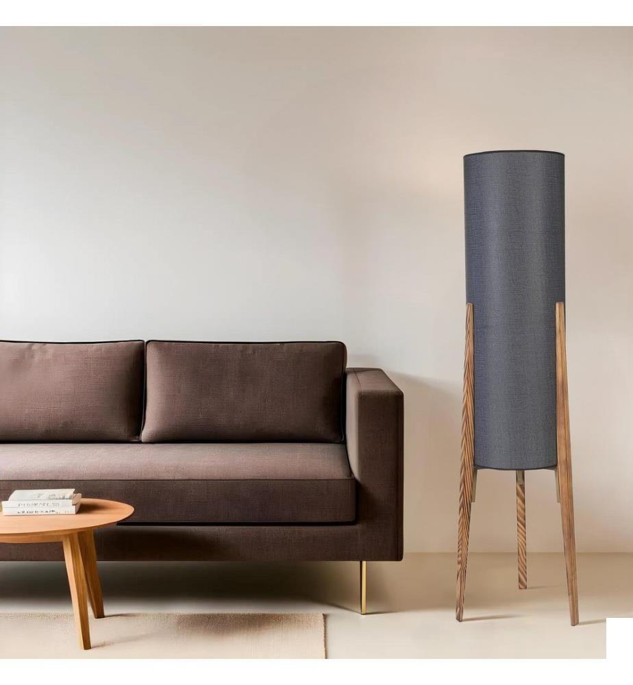 Lampadaire, noir, marron, CORPS EN MÉTAL / CORPS EN BOIS, abat-jour en tissu