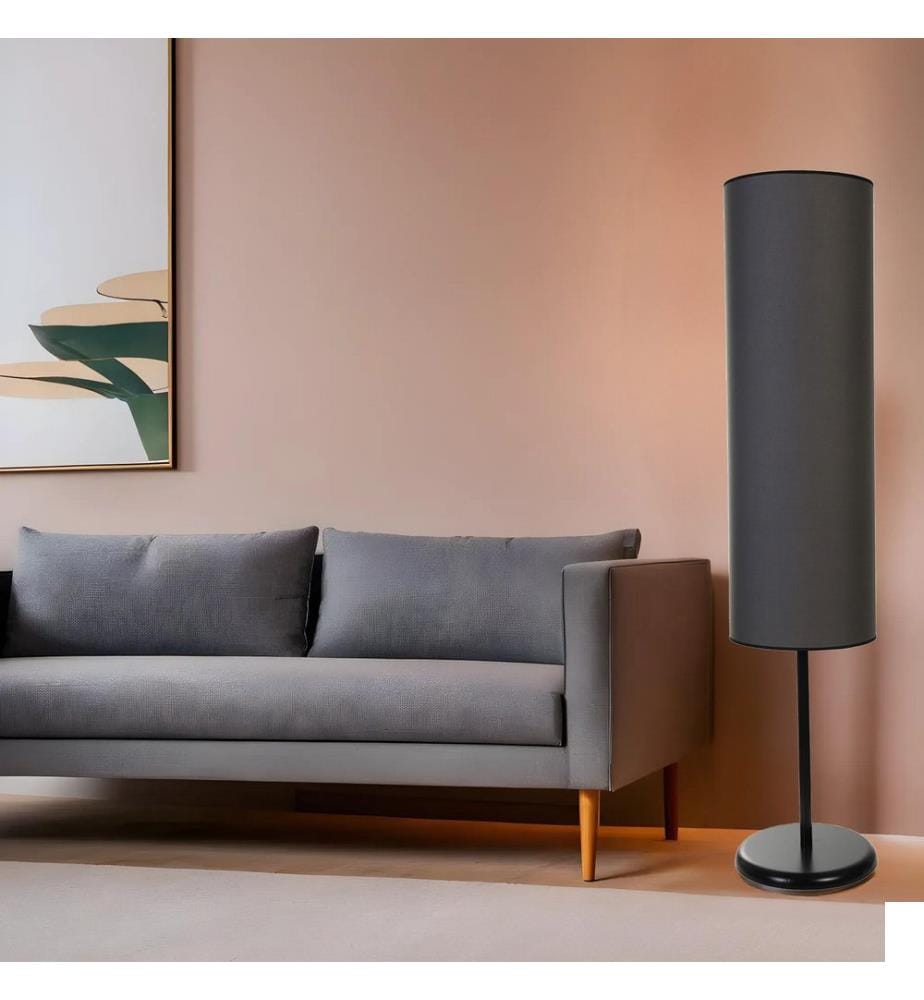 Lampadaire, noir, gris foncé, CORPS EN MÉTAL, abat-jour en tissu