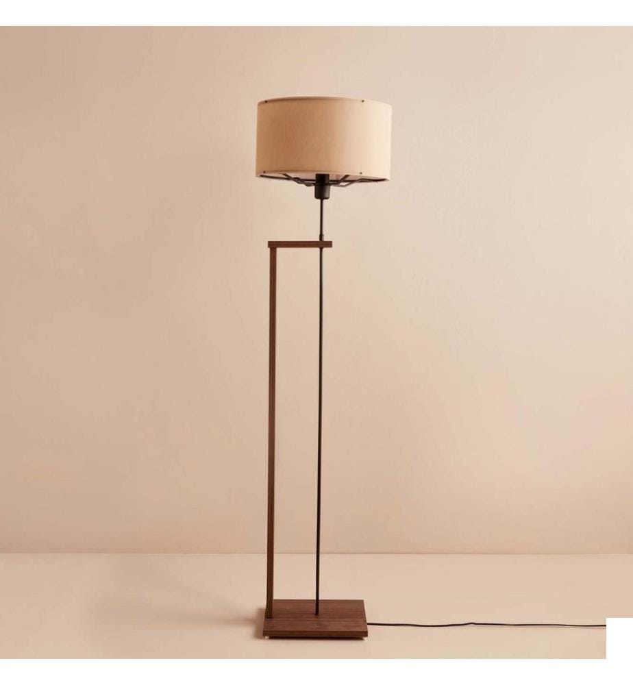 Lampadaire en bois, beige, marron, 100 % TISSU, structure : 100 % BOIS