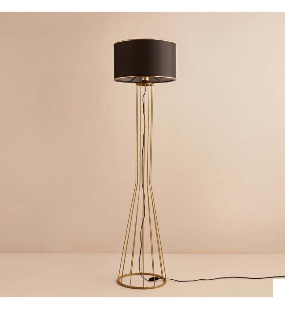 Lampadaire, noir, doré, 100 % TISSU, structure : 100 % MÉTAL