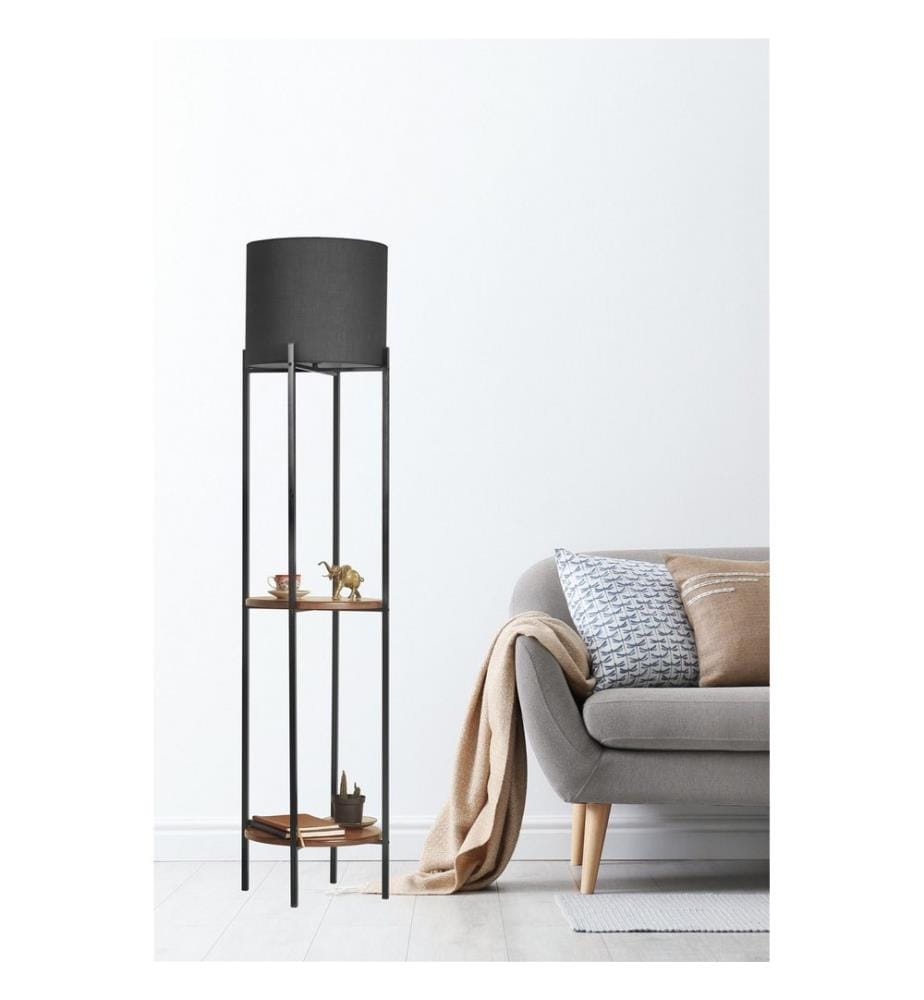 Lampadaire, noir, noyer, corps en métal