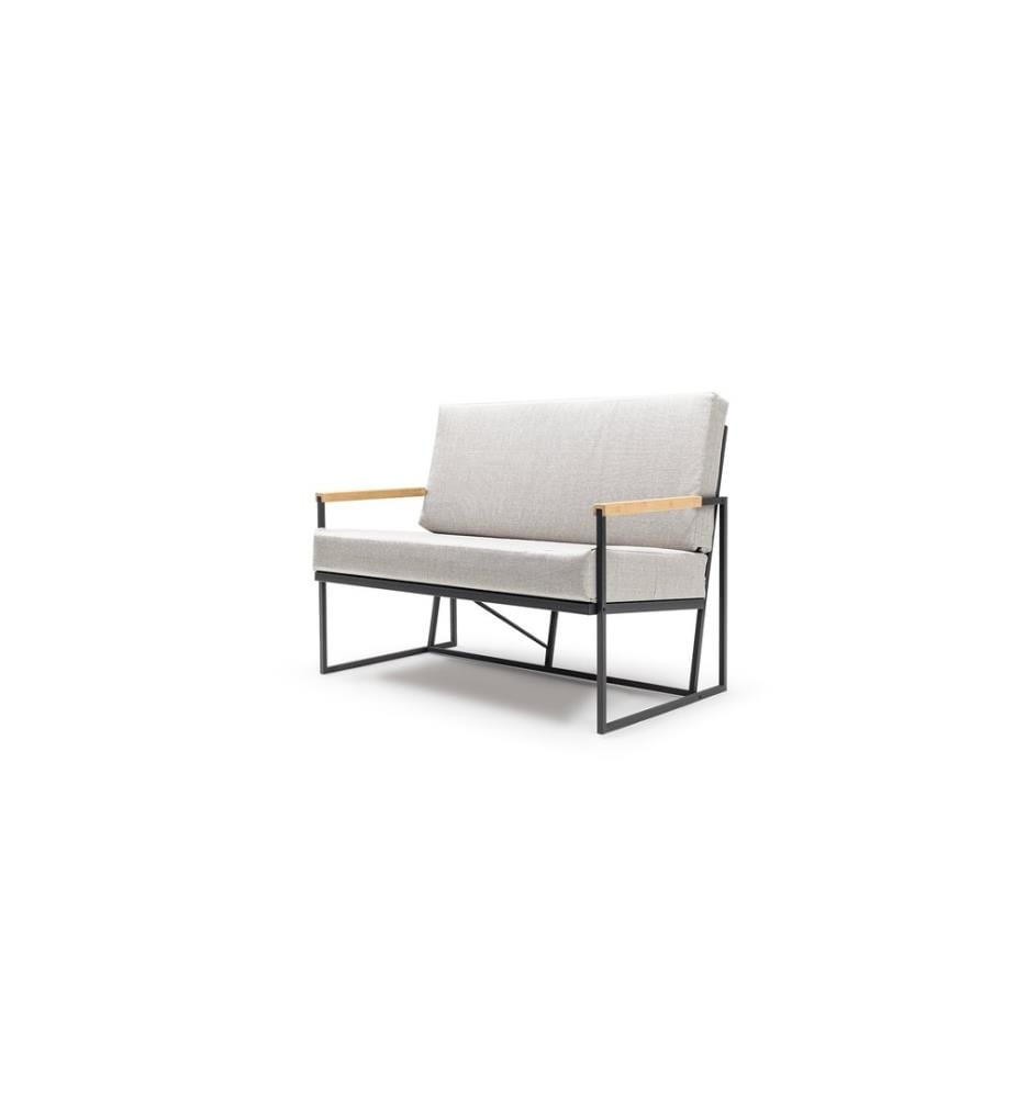 Canapé 2 places Garden, beige, noir, châssis : Métal (profilé 20 X 20 - 1 Mm d'épaisseur), Tissu : 100% lin