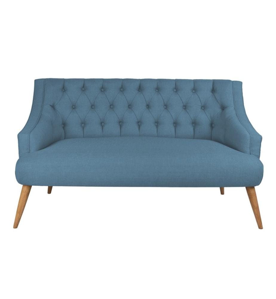 Canapé 2 places, bleu nuit, structure en bois massif, tissu polyester