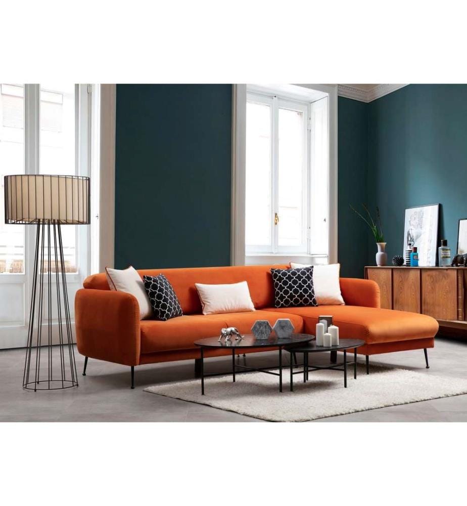 Canapé-lit d'angle, orange, cadre en hêtre - aggloméré, tissu polyester