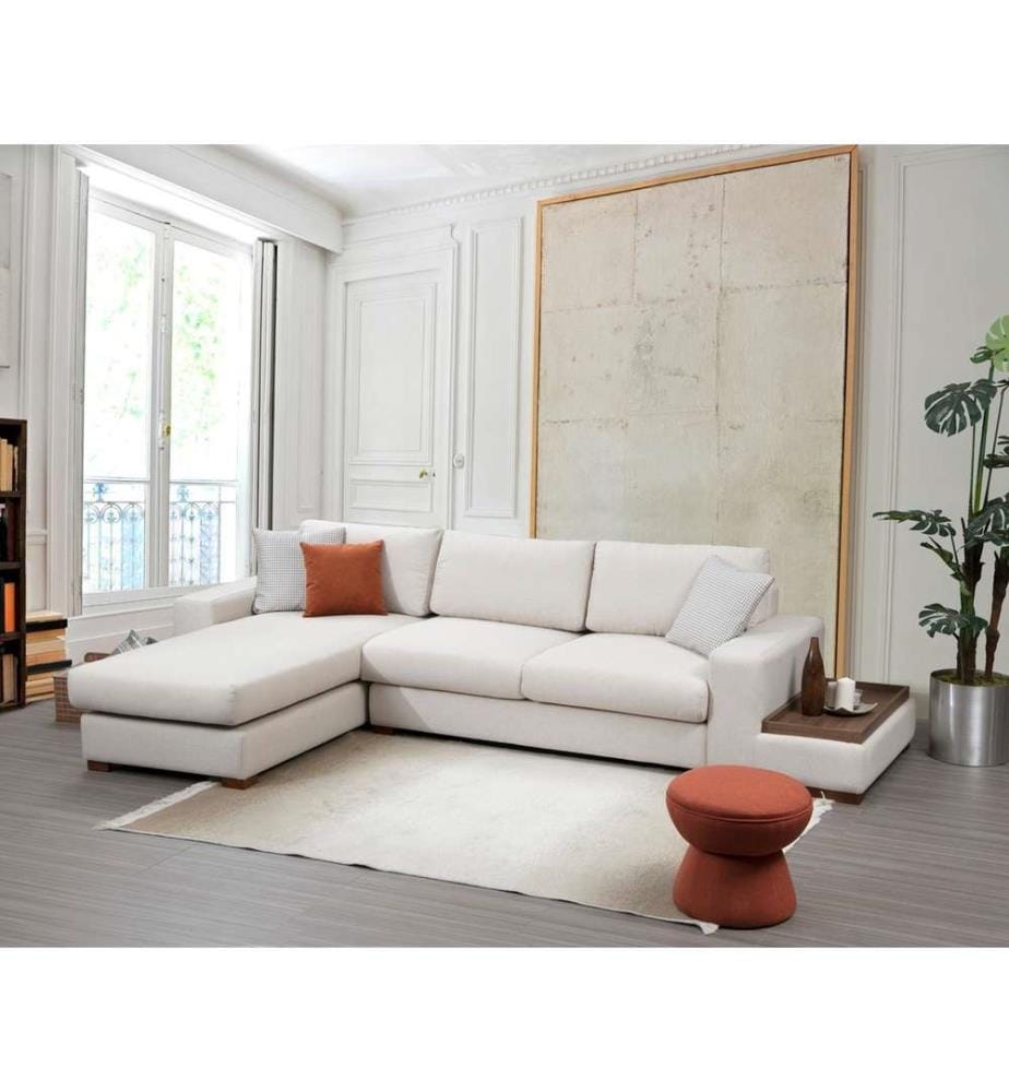 Canapé d'angle, beige, cadre en hêtre - aggloméré, tissu polyester