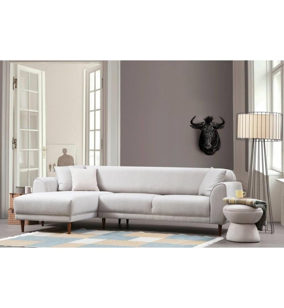 Canapé-lit d'angle, beige, cadre en hêtre - aggloméré, tissu polyester