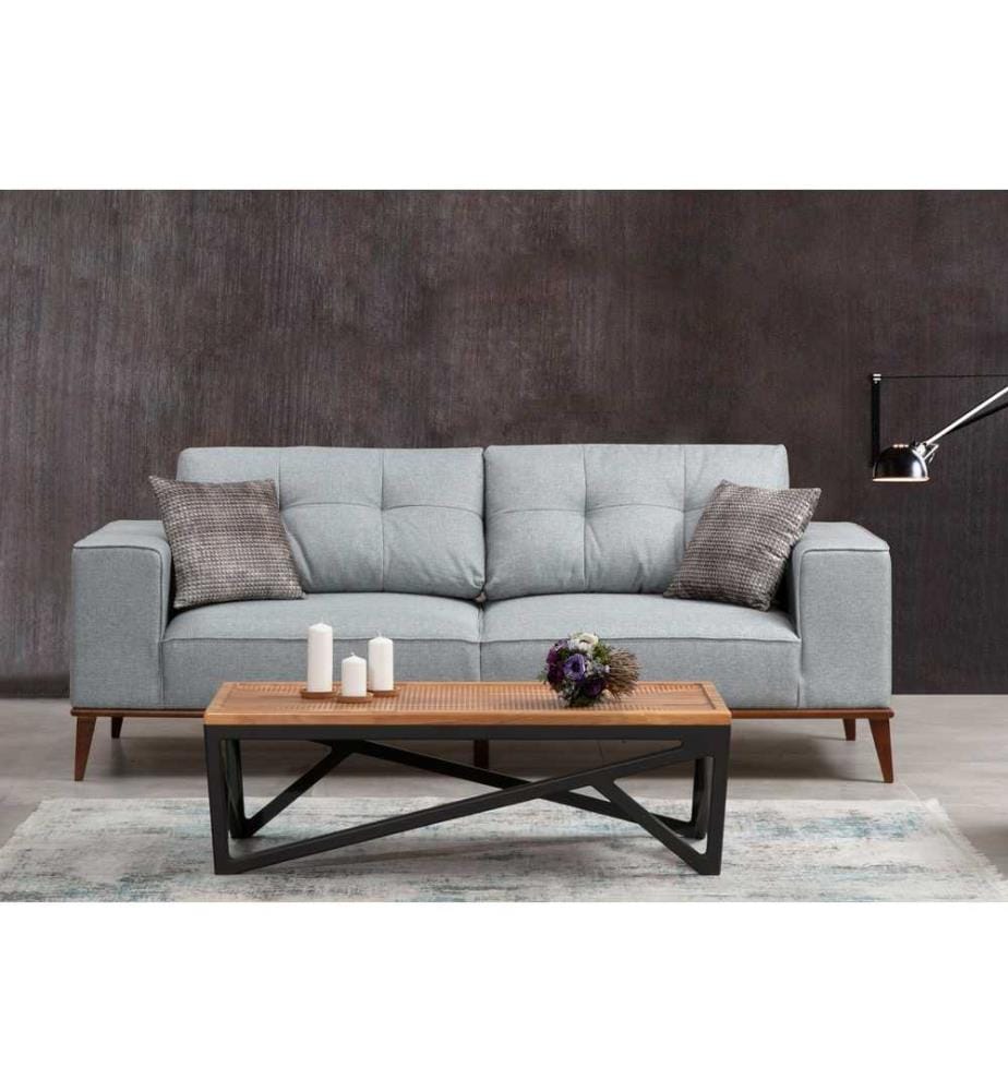 Canapé-lit 3 places, gris, cadre en hêtre - aggloméré, tissu polyester