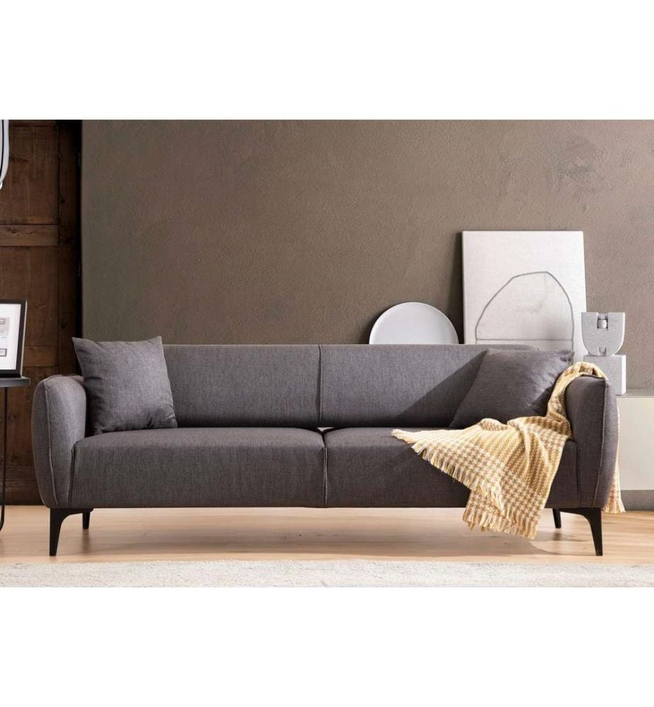 Canapé 3 places, gris foncé, structure en hêtre - panneau d'aggloméré, tissu polyester