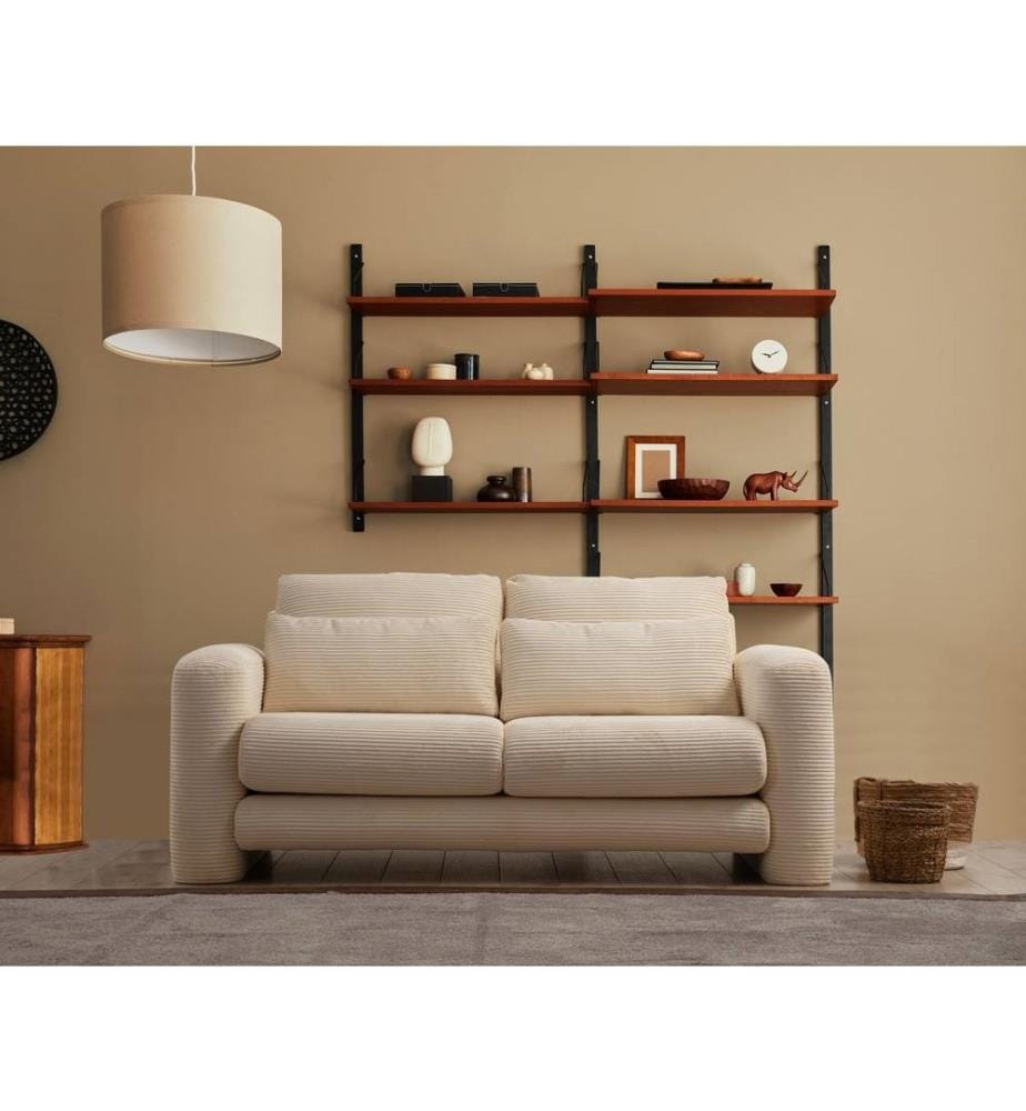 Canapé 2 places, beige, châssis : Bois de hêtre - panneau de particules, Tissu : 100% polyester
