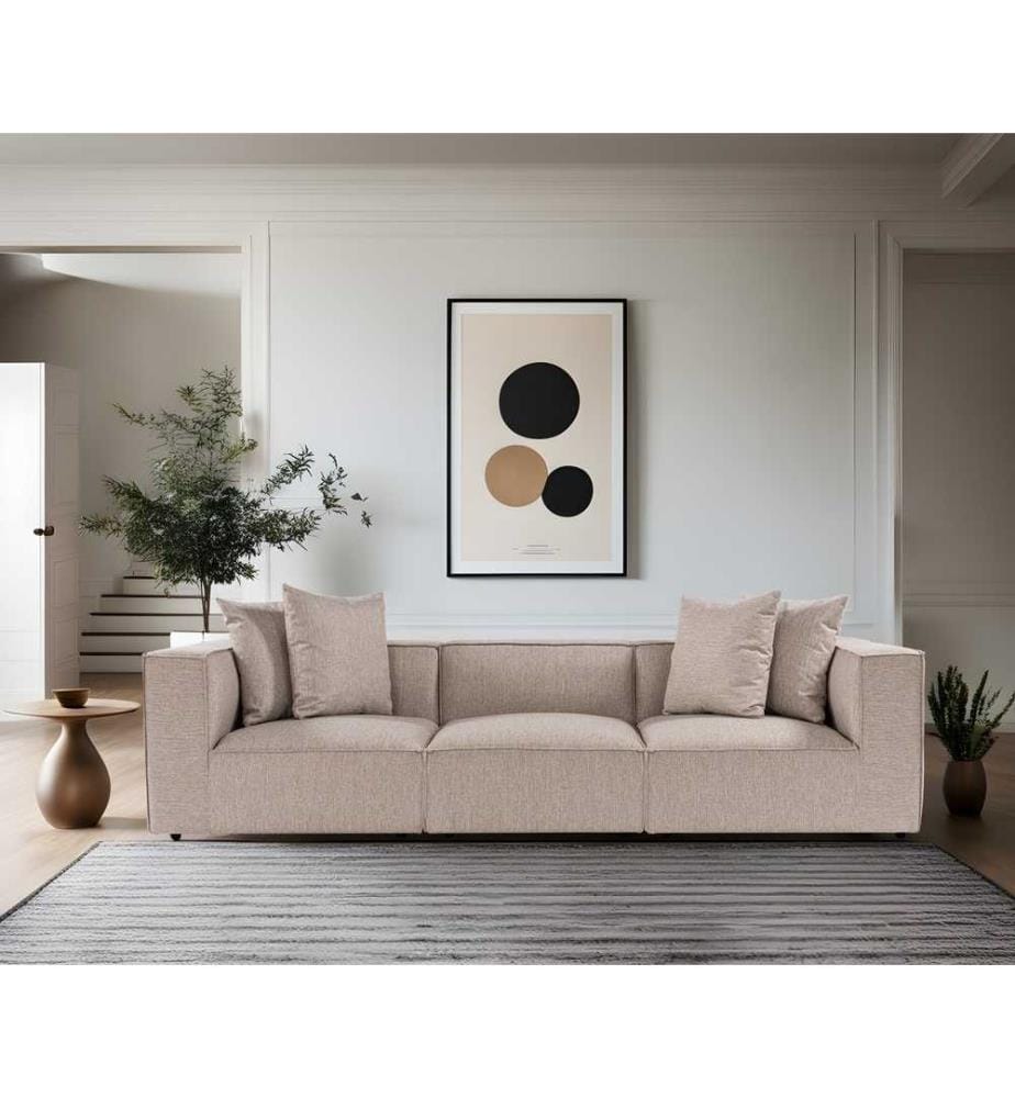 Canapé 3 places, Sand Beige, Structure : 100% Hornbeam, Tissu : 100% lin