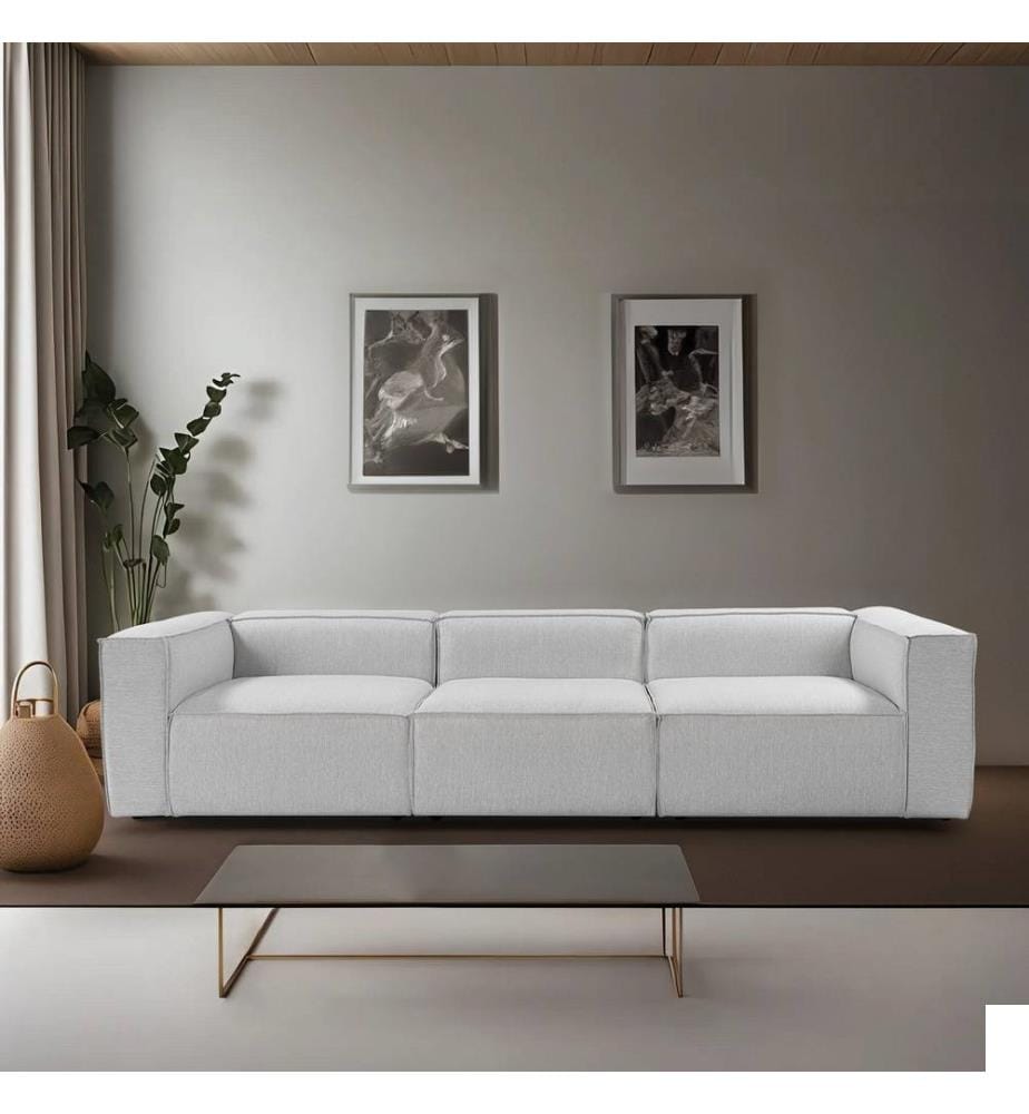 Canapé 3 places, Light Grey, Structure : 100% Hornbeam, Tissu : 100% lin