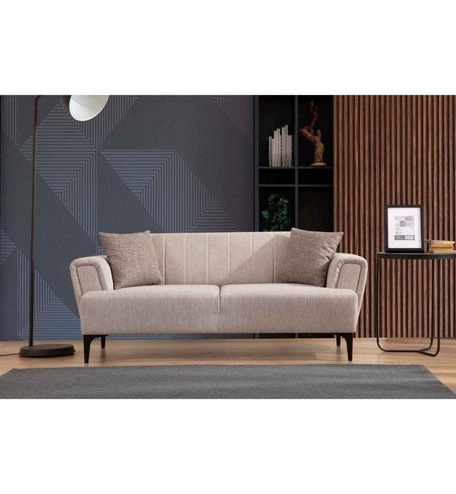 Canapé 2 places, beige, châssis : Bois de hêtre - panneau de particules, Tissu : 100% polyester
