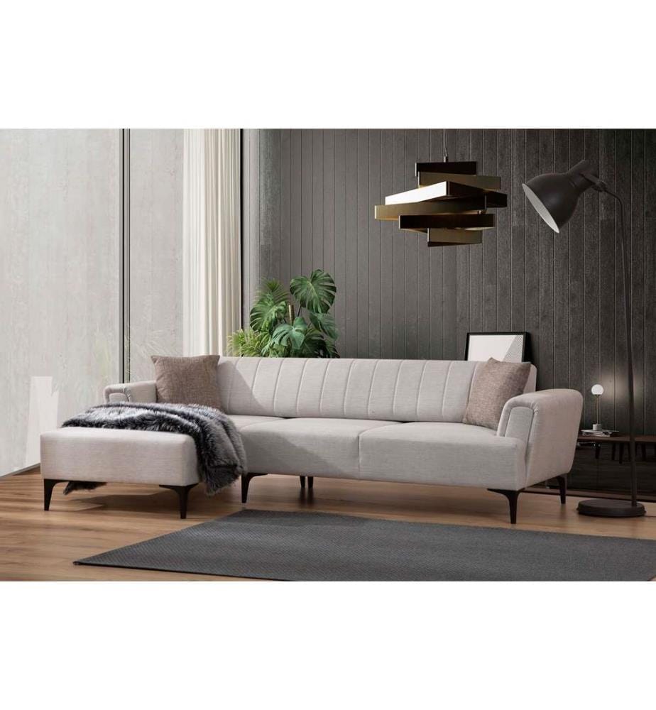 Canapé-lit d'angle, Ecru, Cadre : Bois de hêtre - panneau de particules, Tissu : 100% polyester