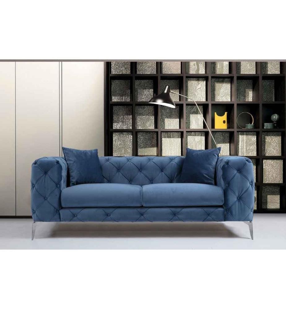 Canapé 2 places, bleu, structure en hêtre - aggloméré, tissu polyester